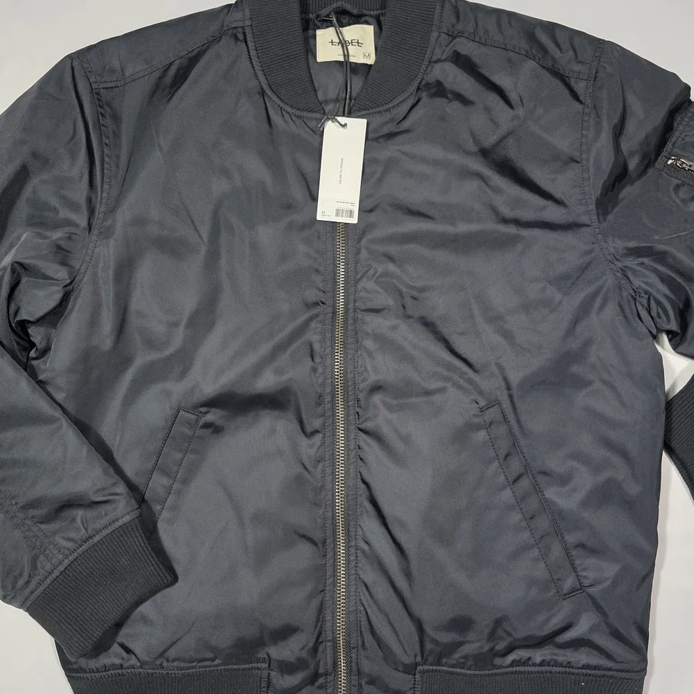 Men’s LABEL Black Bomber Jacket Size M New With Tags Nylon Flight Jacket Zip Up